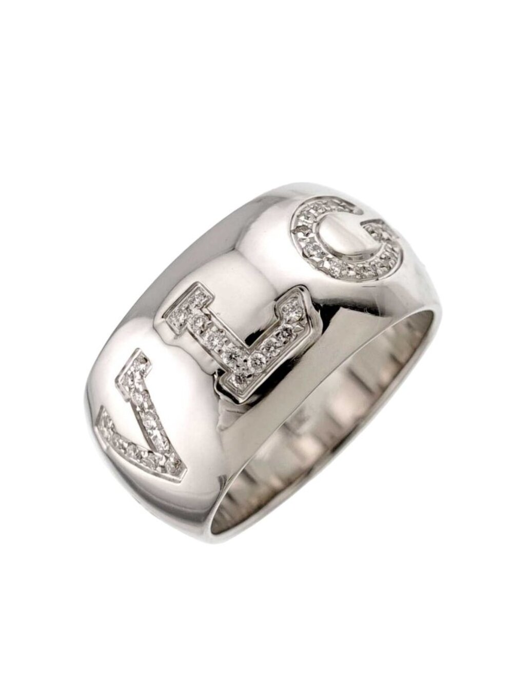 Bvlgari Mono Logo 52 Diamond Ring 18k White Gold